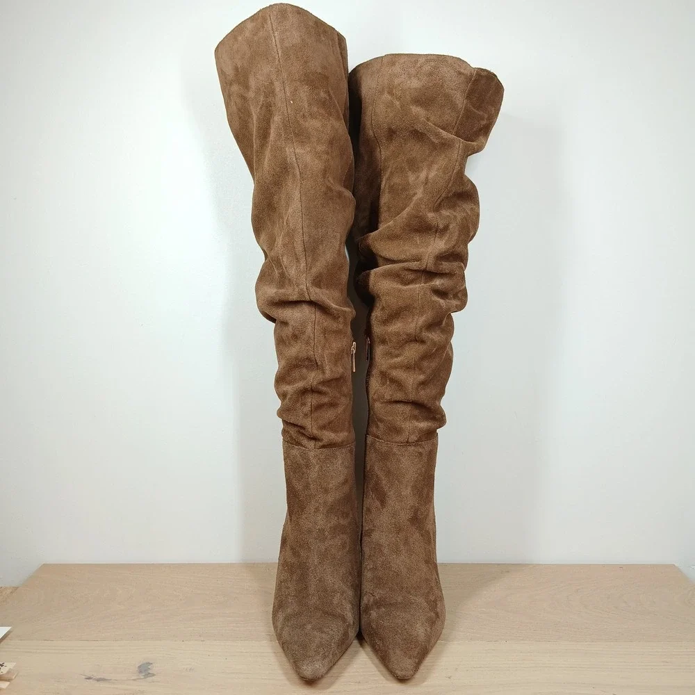 Jessica Simpson Brown Suede Slouchy Over The Knee Boots 10 Pointed Toe Stiletto